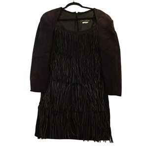 Phoenix Women S Mini Dress Black Suede Fringe Western Long Sleeve Vintage USA